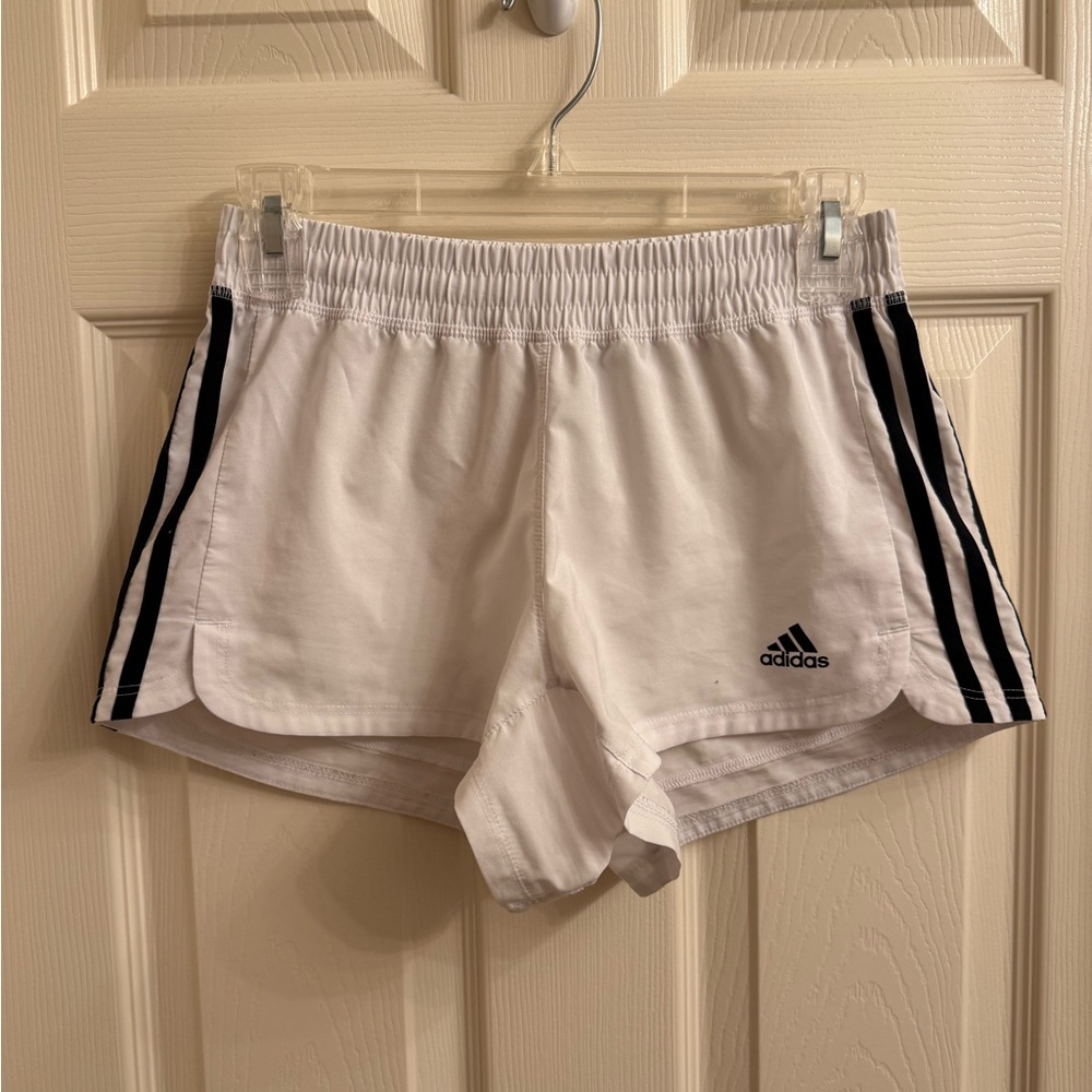 Adidas White and Black Athletic Shorts with Triple Stripes